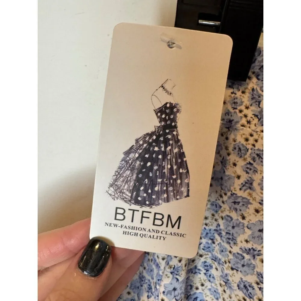 BTFBM Skirt Women XL Blue Floral Print Asymmetric Ruffle Hem Boho Maxi‎ NWT